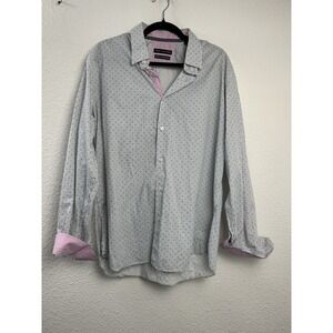 Non-Fiction Mens Size 17 Button Down‎ Dress Shirt Blue White Stripes Pink Trim